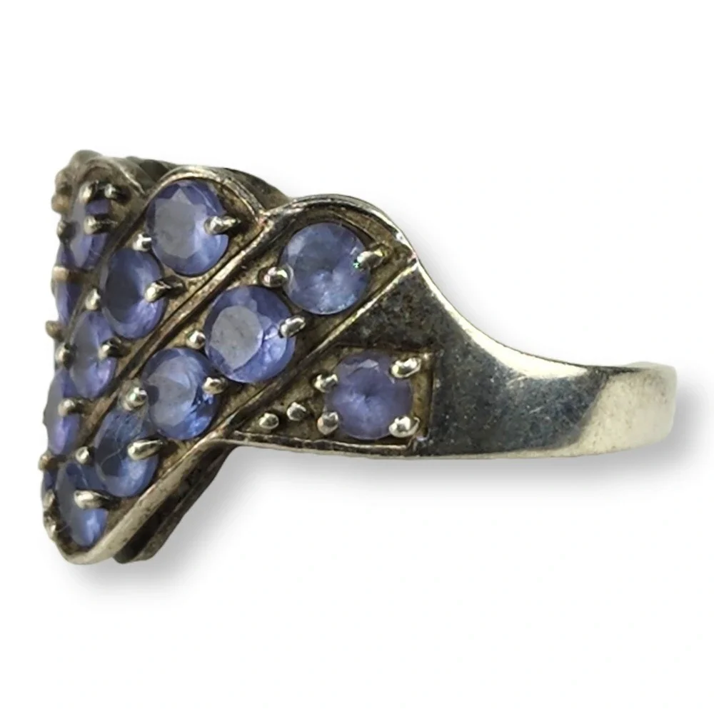 Vintage Sterling Silver Tanzanite Cocktail Ring Size 7.25 Purple 925 Faceted